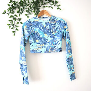 NEW Salt Life Women's Blue Long Sleeve Crop Zip Back Swim Sun Top Size XS